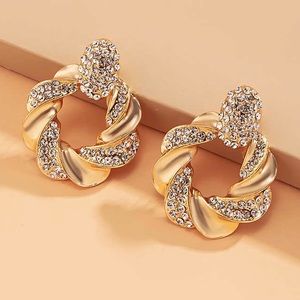 Anthropologie Gold Plated Cutout Crystal Cluster Twisted Rope Hoop Earrings